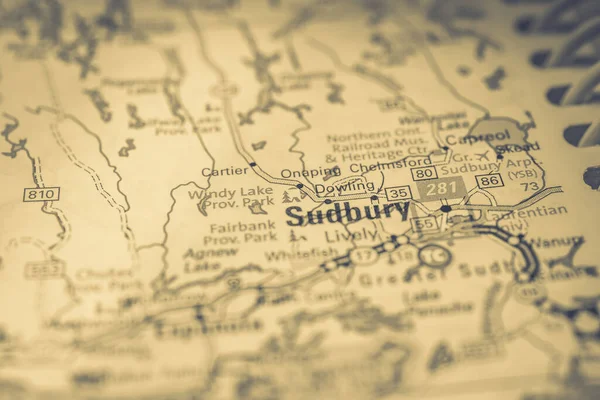 Sudbury Στον Καναδά Ταξιδιωτικό Χάρτη — Φωτογραφία Αρχείου
