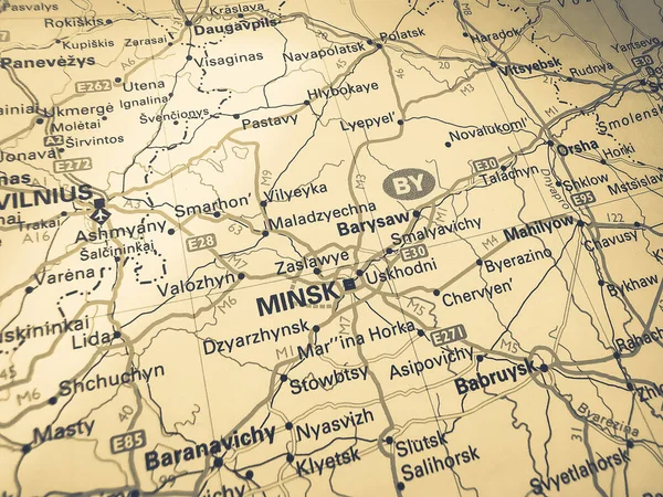 Minsk Auf Einer Europäischen Straßenkarte — Stockfoto