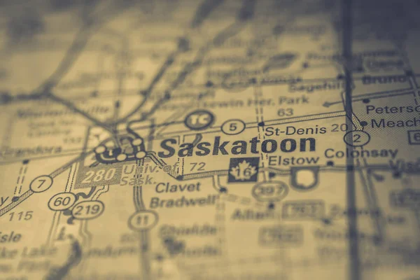 Saskatoon Mapa Viaje Canadá —  Fotos de Stock