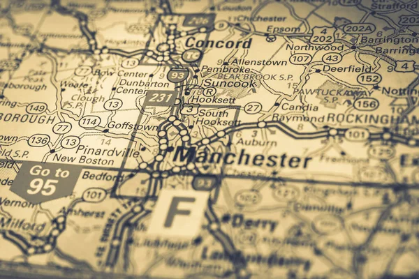 Manchester Mapa Viagens Estados Unidos — Fotografia de Stock