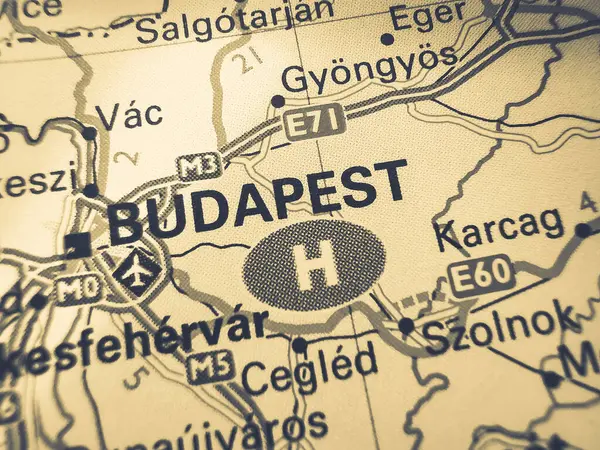 Budapeste Sobre Mapa Europa — Fotografia de Stock