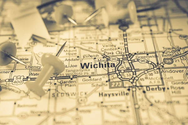 Wichita Usa Mapa Fondo Viaje —  Fotos de Stock