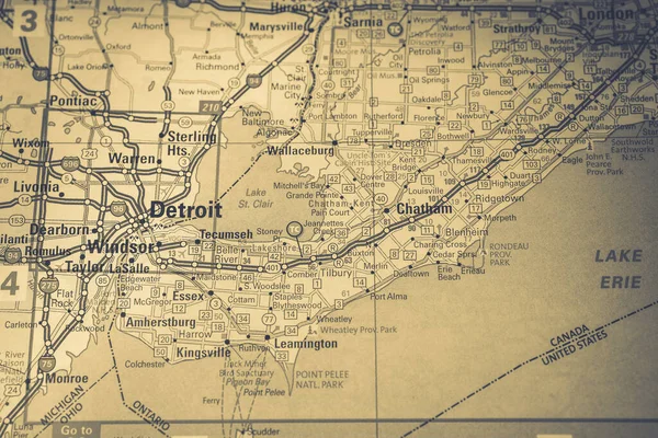 Detroit Auf Der Reisekarte Usa — Stockfoto