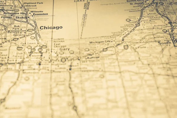Chicago on USA travel map background