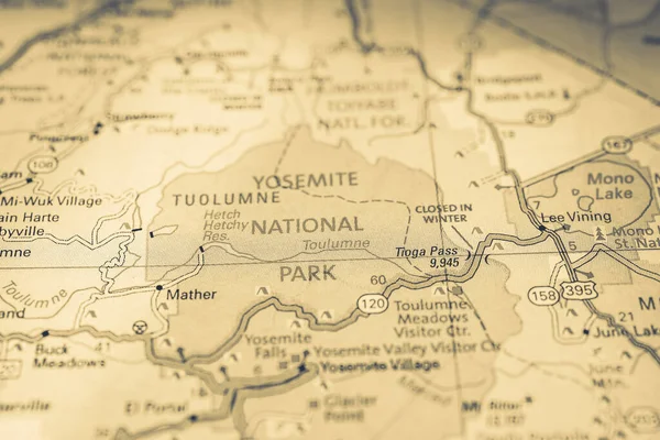 Parque Nacional Yosemite Mapa Atlas Travel Background — Foto de Stock