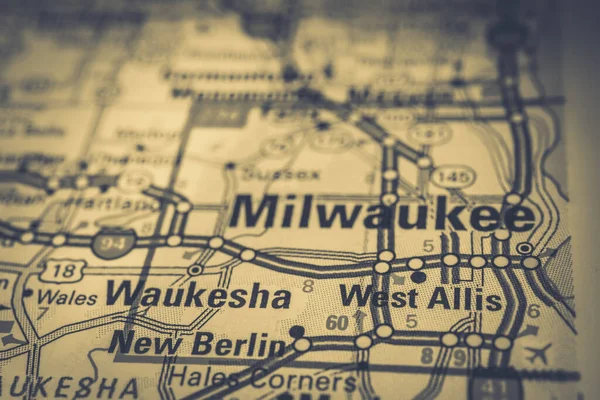 Milwaukee Map Stany Zjednoczone Ameryki Tle Podróży — Zdjęcie stockowe