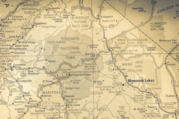 Карта Национального Парка Йосемити Сша Атлас Путешествия — стоковое фото