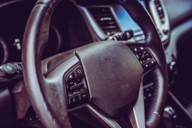 Modern bir arabanın içi. Arabaların temasının arkaplanı