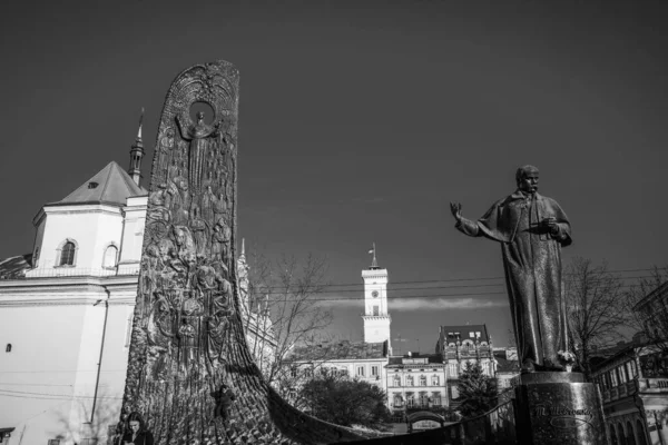 Magnifica Architettura Invernale Lviv Strade — Foto Stock