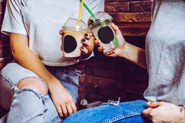 Coffe and Ice Cream on wooden background