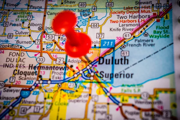 Duluth Sulla Mappa Stati Uniti — Foto Stock