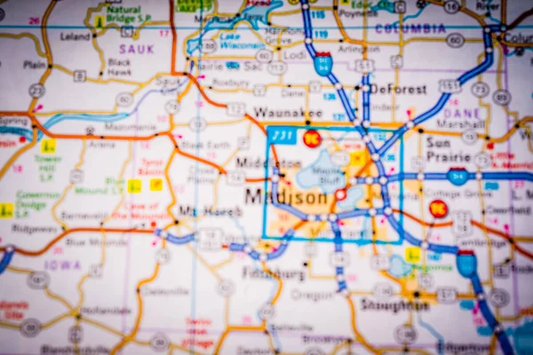 Usa旅行地图上的Madison — 图库照片