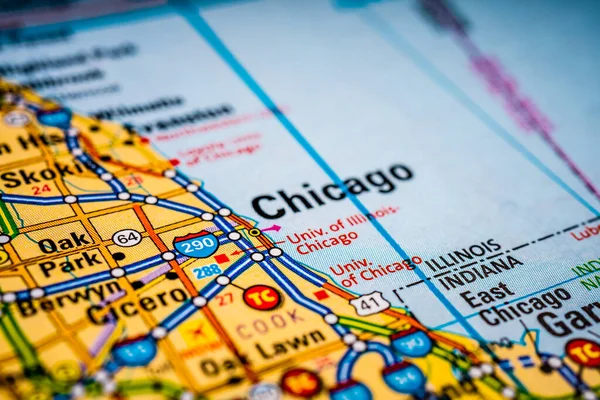 Chicago on USA travel map background