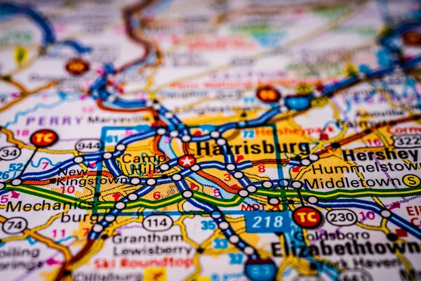 美国地图背景上的哈里斯堡 — 图库照片