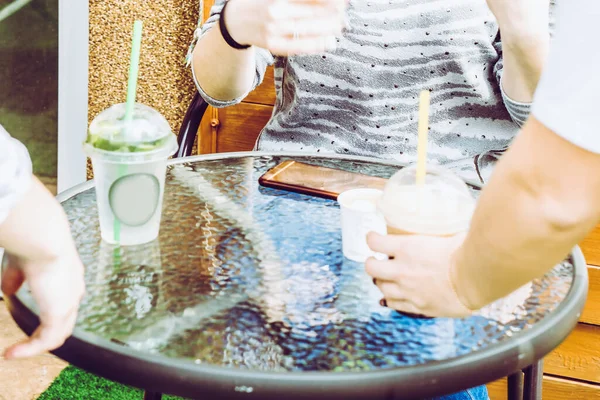 Кофе Мороженое Деревянном Фоне — стоковое фото