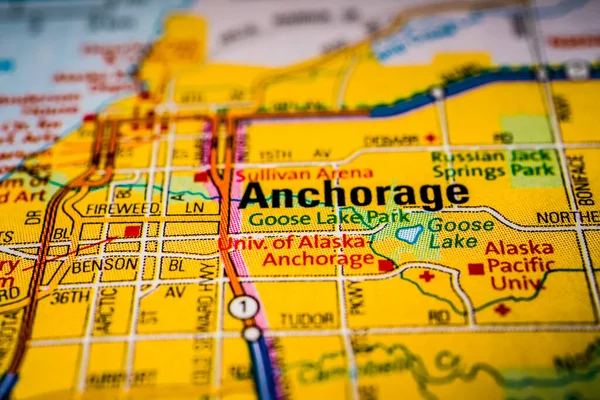 Anchorage Sur Carte Voyage Usa — Photo