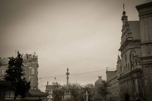 Prachtige Winter Lviv Architectuur Straten — Stockfoto