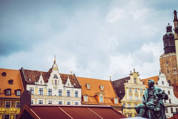 Hermosa Plaza Del Mercado Wroclaw Hermosas Casas Antiguas — Foto de Stock