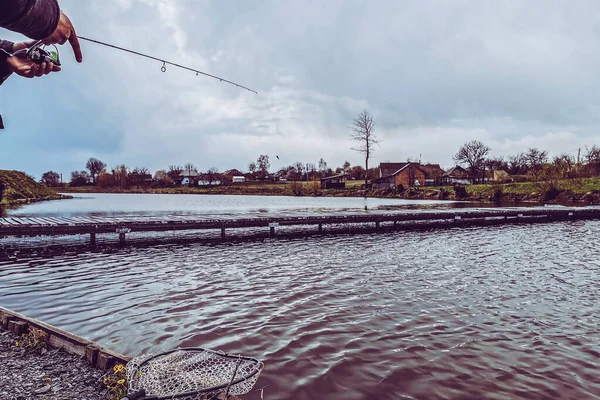 Balıkçılık Köy Dinlenmesi Rekreasyon Temasının Arkaplanı — Stok fotoğraf
