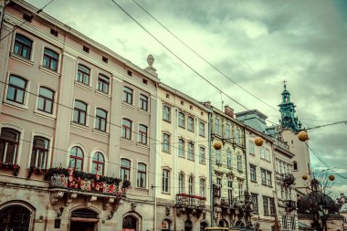 Muhteşem kış Lviv mimarisi ve sokakları