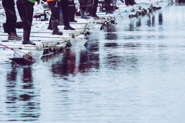 Gölde alabalık avı. Balıkçılık eğlencesi