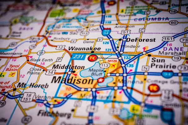 Usa旅行地图上的Madison — 图库照片