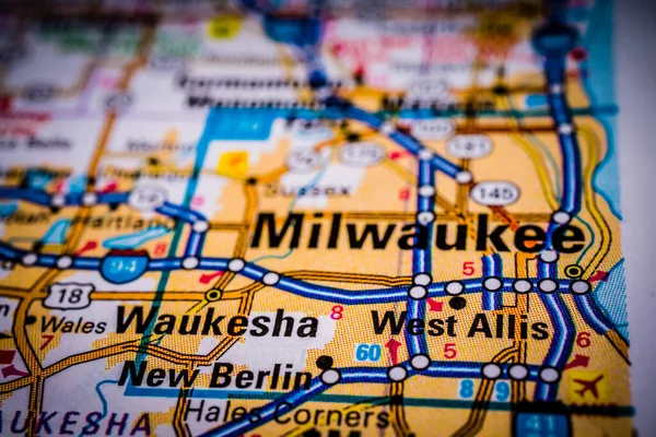 Milwaukee Map Stany Zjednoczone Ameryki Tle Podróży — Zdjęcie stockowe