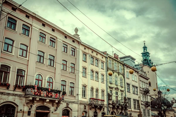 Nádherná Zima Lvov Architektura Ulice — Stock fotografie