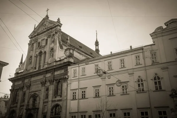 Nádherná Zima Lvov Architektura Ulice — Stock fotografie