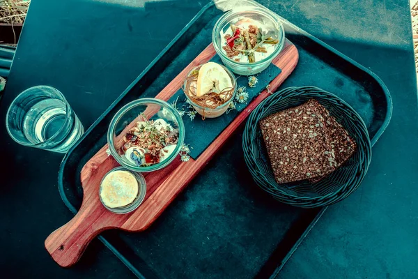 Lahodné Dánské Předkrmy Kavárně Moře — Stock fotografie