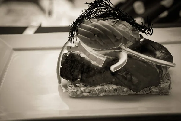 Traditionele Deense Broodjes Een Bord — Stockfoto