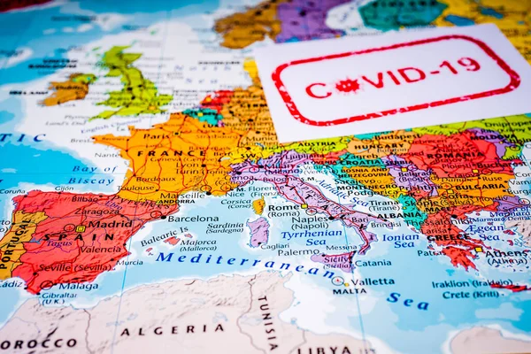 Európa Térkép Coronavirus Covid Karantén Háttere — Stock Fotó