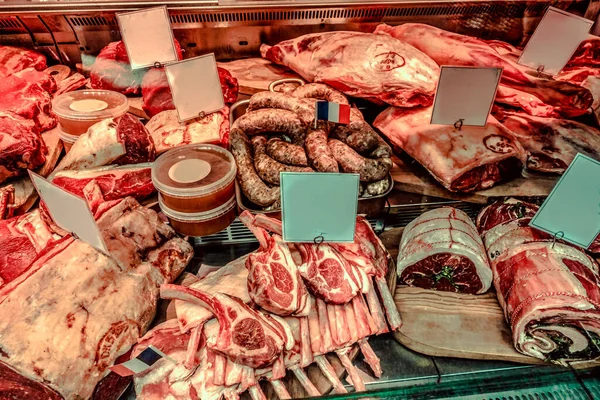 Carne Fresca Diferentes Tipos Balcão — Fotografia de Stock