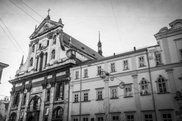 Prachtige Winter Lviv Architectuur Straten — Stockfoto