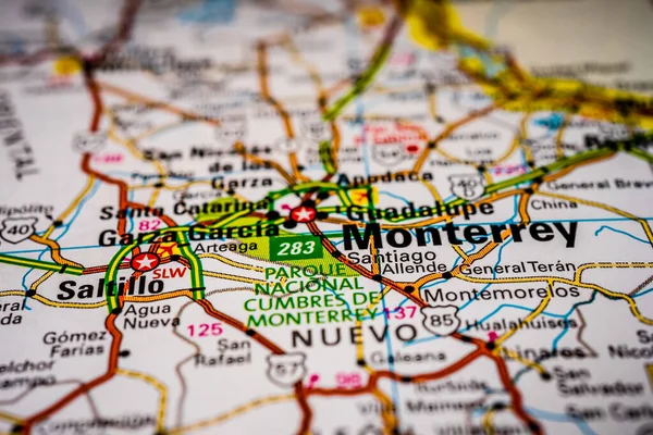 Монтеррей Карті Подорожей Мексики — стокове фото