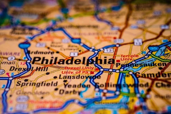 Philadelphia on Usa travel map background