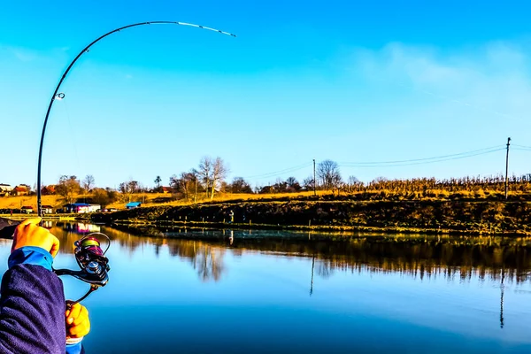 Pike Halászat Tavon Sporthorgászat Szabadtéri Tevékenységek — Stock Fotó