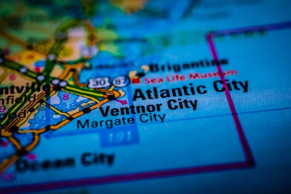 Atlantic City on USA map background