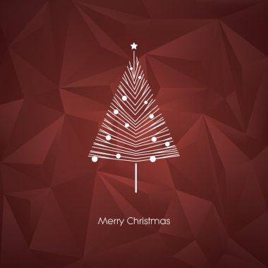 Düşük poli arka plan üzerinde çizgi sanat xmas tatil sembolü ile modern soyut noel ağacı vektör kartı şablonu.