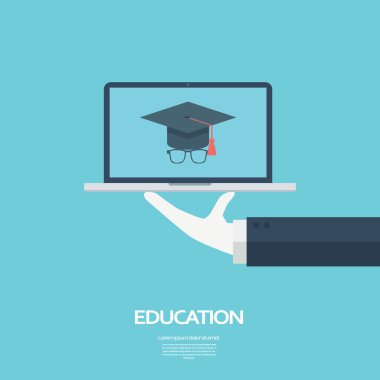 Online eğitim kavramı. Dizüstü bilgisayarda öğrenci simgesi