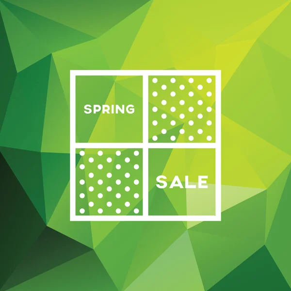 Spring Sale banner på grön låg Poly bakgrund med elegant typografi för lyx försäljning erbjudanden inom mode. Modern enkel, minimalistisk design, Polka Dots. — Stock vektor