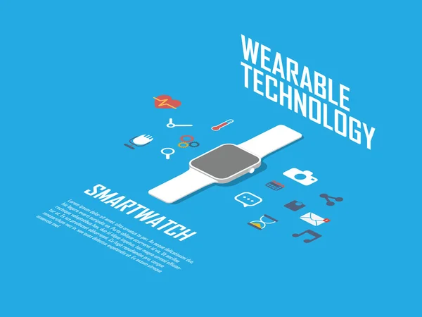 Ilustración del concepto de reloj inteligente. Smartwatch y smartphone como tecnología portátil con iconos para interfaz de aplicaciones . — Vector de stock