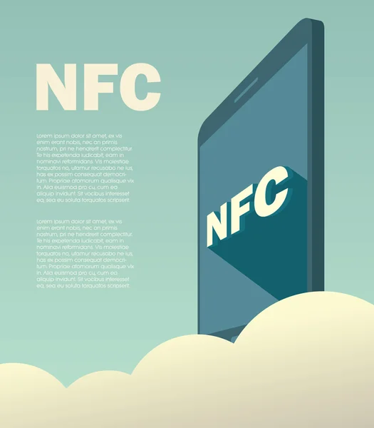 NFC mobiele betalingsgegevens technologie voor smartphones. Promotionele poster of banner met tekst layout. — Stockvector