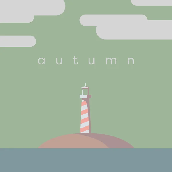 Vuurtoren op het eiland vector illustratie. Herfst of herfst kleurenpalet. — Stockvector