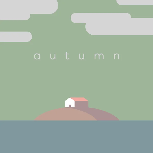 Tó ház a szigeten vektoros illusztráció. Ősszel vagy ősszel színek paletta. — Stock Vector