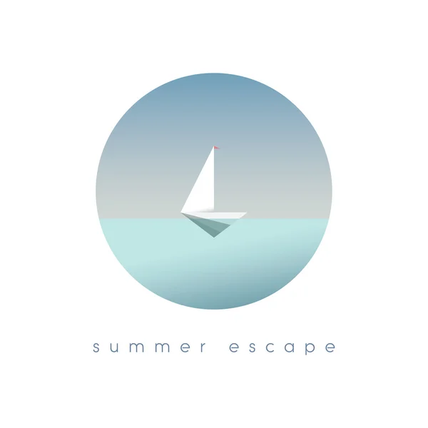 Sommerferienkonzept Illustration mit Meerblick an einem exotischen Ort. Segelboot oder Jacht als Symbol für Reisen und Abenteuer. polygonaler Stil. — Stockvektor