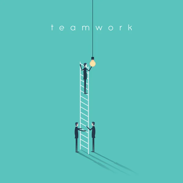 Concept de travail d'équipe avec des hommes d'affaires qui changent d'ampoule. Symbole vectoriel succès, créativité et coopération . — Image vectorielle