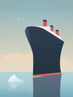 Riskli macera keşif iş kavramı. Korkusuz explorer gemi ve deniz buzdağları.