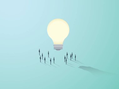 İş yaratıcılık vektör kavramı ile büyük ampul ve etrafında duran insanlar. Ekip çalışması beyin fırtınası sembolü.