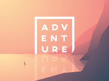 Macera vektör illüstrasyon kavramı ile okyanus Sahili ve rock kayalıklardan defne yelken yat. Yaz tatili .